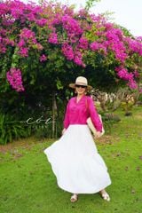 Áo cổ trụ 19 nút bọc màu Linen tưng premium Cói Design