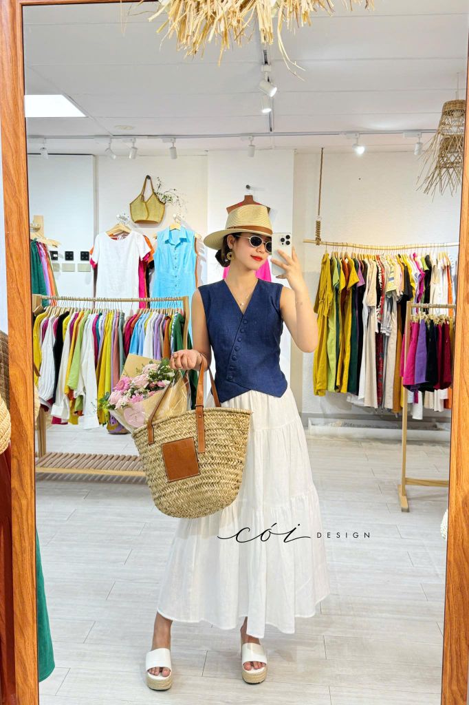 Áo gile nút bọc Linen tưng premium Cói Design