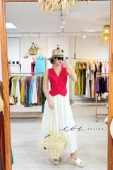 Áo gile nút bọc Linen tưng premium Cói Design