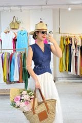 Áo gile nút bọc Linen tưng premium Cói Design