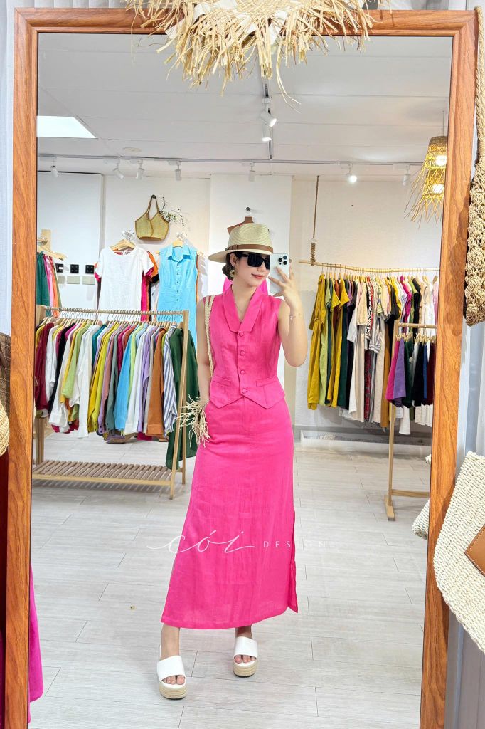Áo gile cổ cánh én Linen tưng premium Cói Design