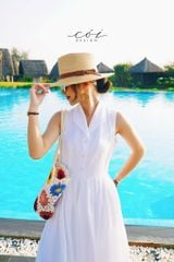 Đầm sát nách cổ sam nút bọc Linen tưng premium Cói Design