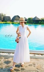 Đầm sát nách cổ sam nút bọc Linen tưng premium Cói Design