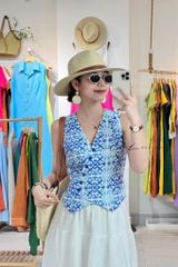 Áo gile nút bọc Linen tưng premium Cói Design