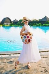 Đầm sát nách cổ sam nút bọc Linen tưng premium Cói Design