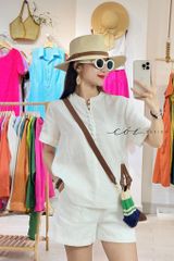 Áo cổ trụ tay ngắn nút bọc Linen tưng premium Cói Design