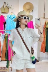 Áo cổ trụ tay ngắn nút bọc Linen tưng premium Cói Design