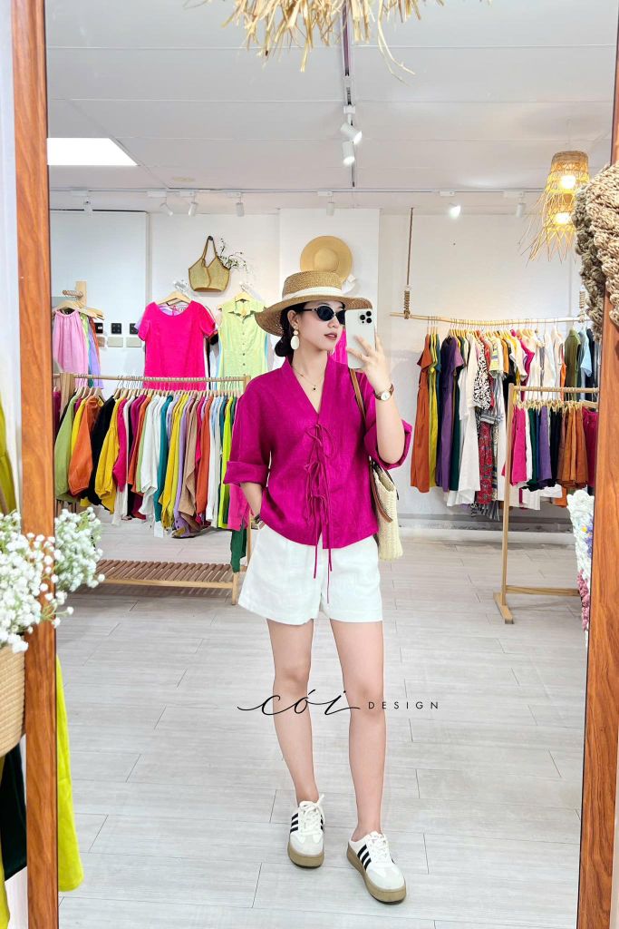 Áo cổ nhật phối dây Linen tưng premium Cói Design