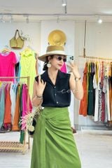 Chân váy xếp ly phối dây linen tưng premium Cói Design