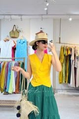 Áo gile nút bọc Linen tưng premium Cói Design