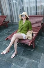 Áo cổ nhật phối dây Linen tưng premium Cói Design