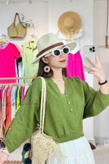 Áo cổ trụ 19 nút bọc màu Linen tưng premium Cói Design