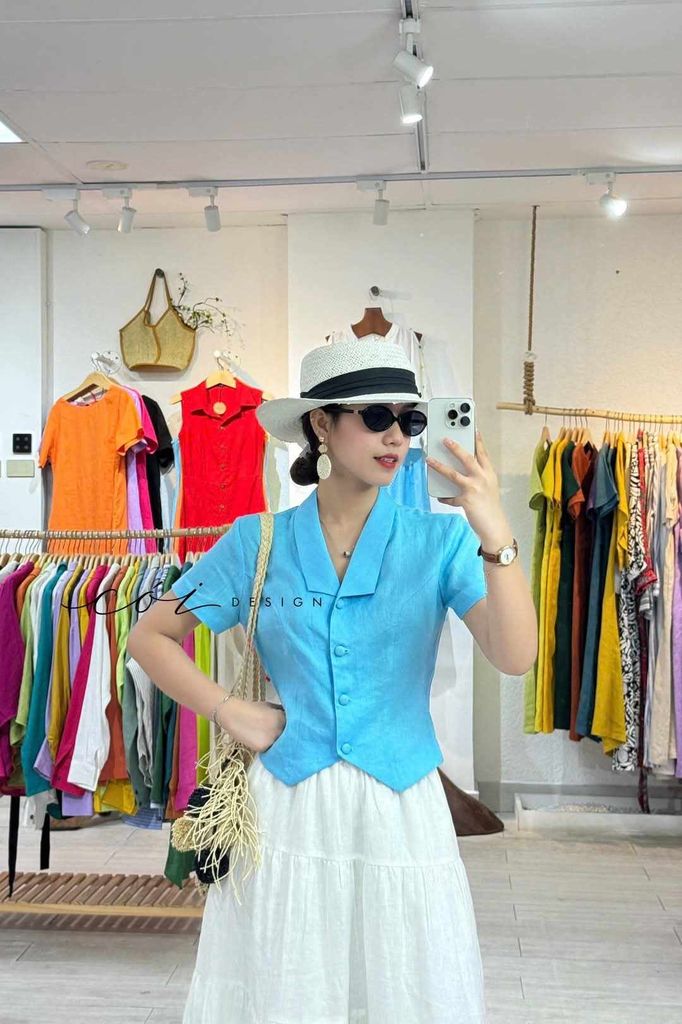 Áo cổ cánh én tay ngắn Linen tưng premium Cói Desgin