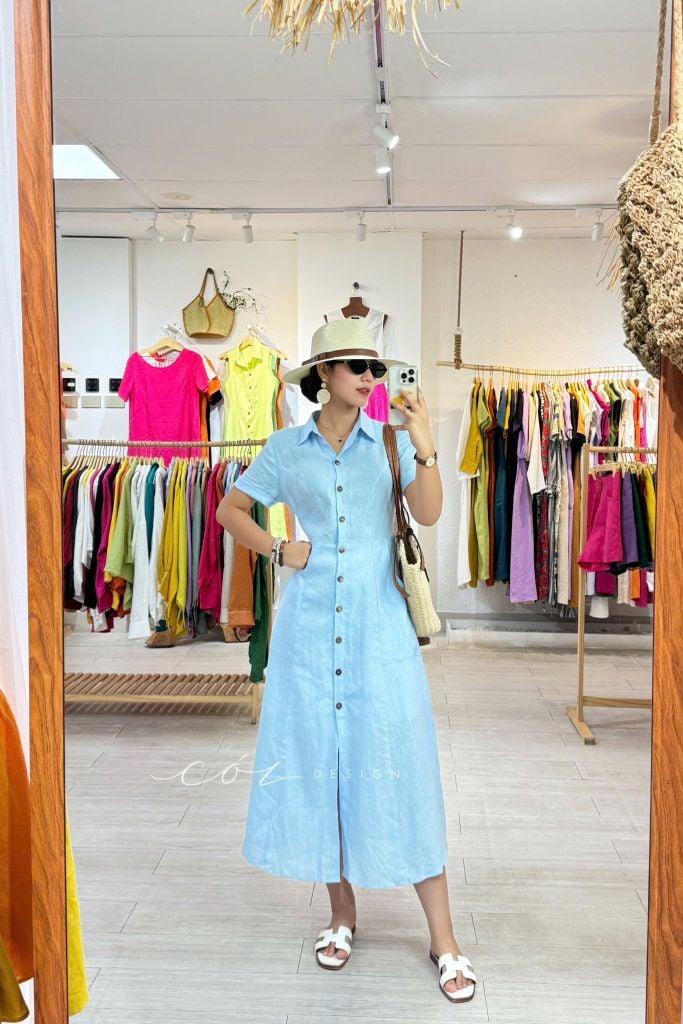 Đầm sơ mi tay ngắn form 8 mảnh Linen tưng premium Cói Design