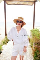 Áo cổ trụ 19 nút bọc màu Linen tưng premium Cói Design