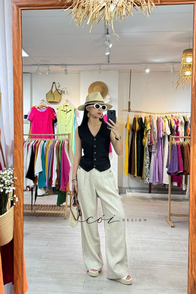 Quần suông túi hàm ếch Linen tưng premium Cói Design
