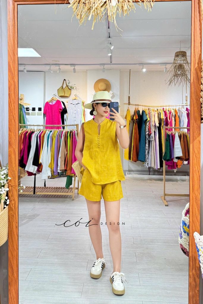 Áo cổ trụ sát nách Linen tưng premium Cói Design