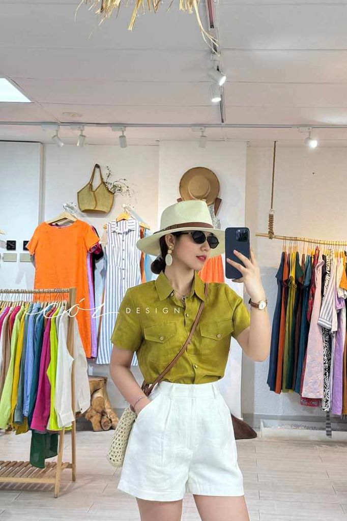 Áo 2 túi tay ngắn linen Cói Design
