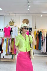 Áo danton thắt nơ linen tưng premium Cói Design