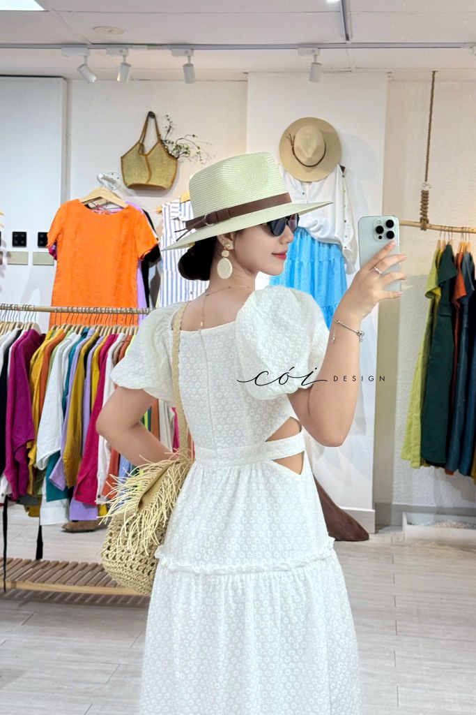 Đầm Boi cotton thêu khoét eo Cói Design