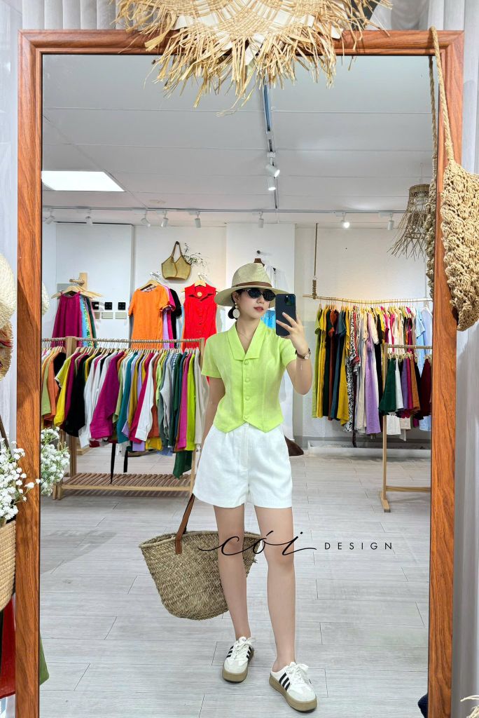 Áo cổ cánh én tay ngắn Linen tưng premium Cói Desgin
