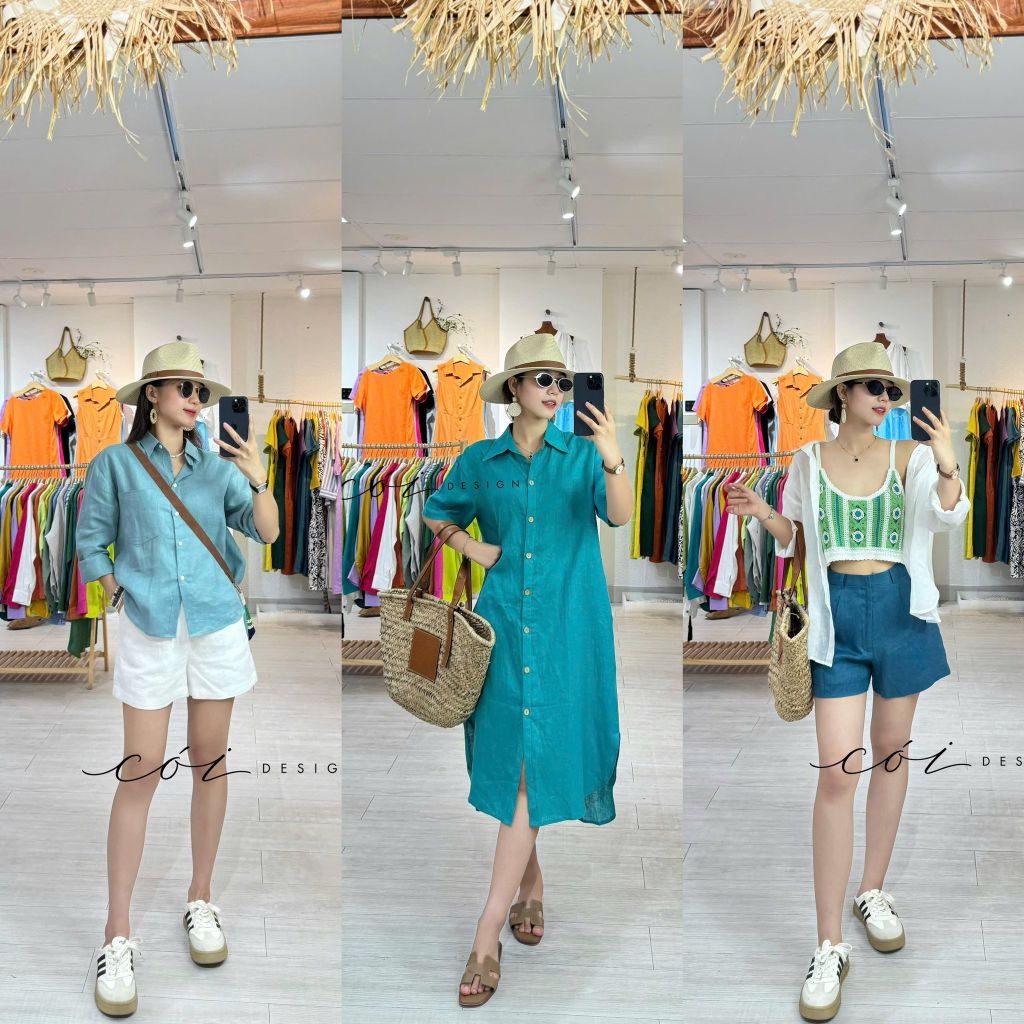 Áo sơ mi lệch vạt linen Cói Design