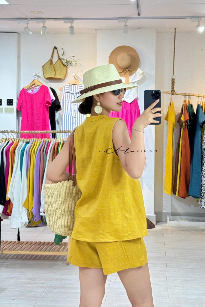 Áo cổ trụ sát nách linen Cói Design