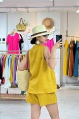 Áo cổ trụ sát nách Linen tưng premium Cói Design