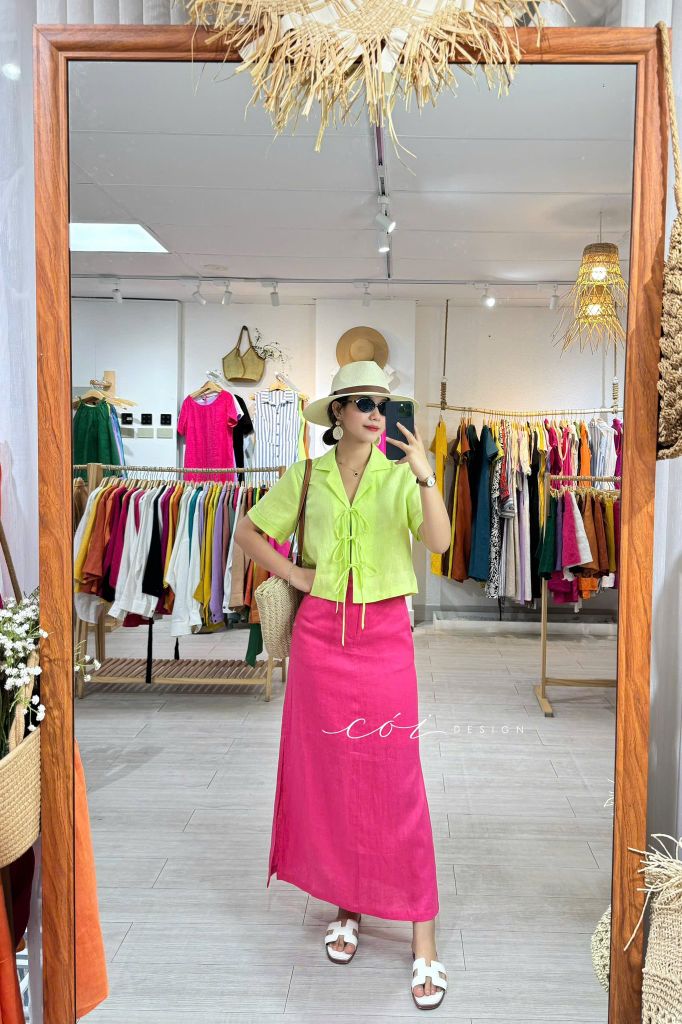 Áo danton thắt nơ linen tưng premium Cói Design