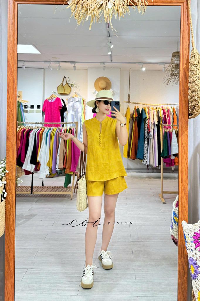Áo cổ trụ sát nách Linen tưng premium Cói Design
