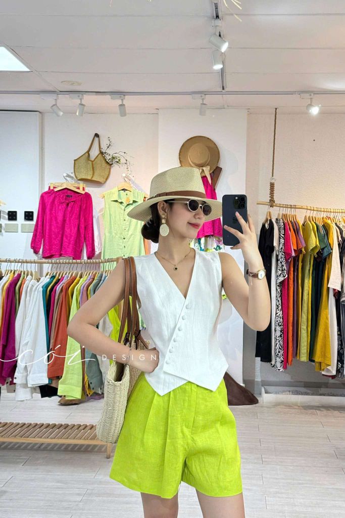 Quần short xếp ly linen Cói Design