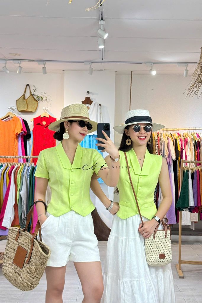 Áo cổ cánh én tay ngắn Linen tưng premium Cói Desgin