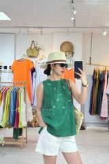 Áo linen sát nách thêu chuồn chuồn Cói Design