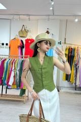 Áo gile cổ cánh én Linen tưng premium Cói Design