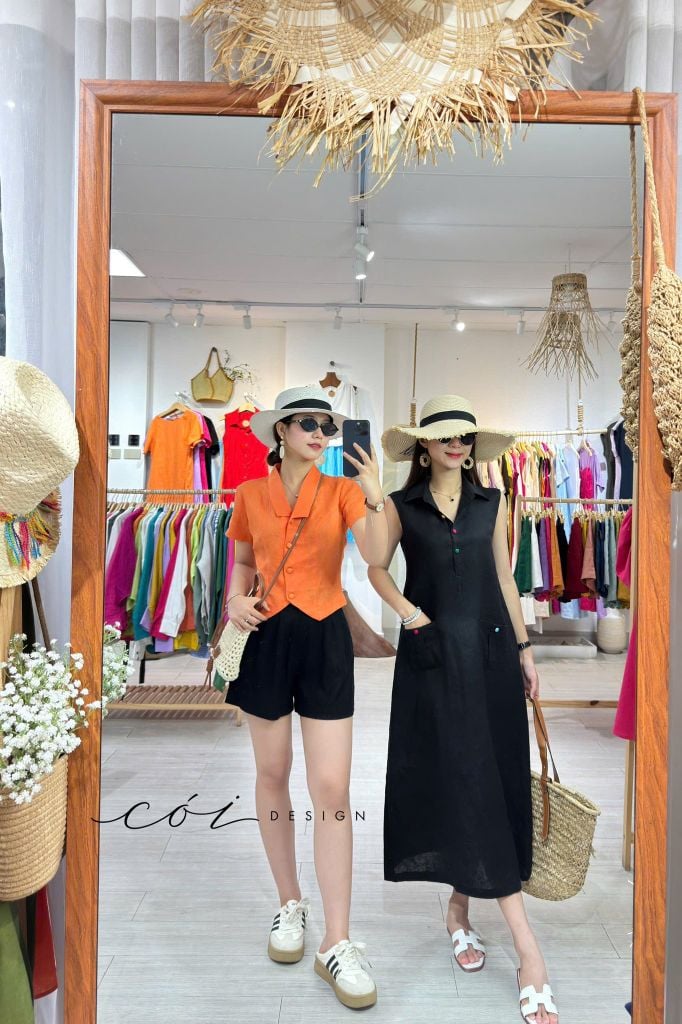 Áo cổ cánh én tay ngắn linen tưng Cói Desgin