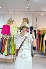 Áo sơ mi croptop rút dây linen tưng Cói Design