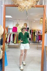 Áo cổ V tay dài nút bọc linen tưng premium Cói Design