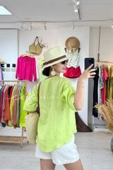 Áo cổ V tay dài nút bọc linen tưng premium Cói Design