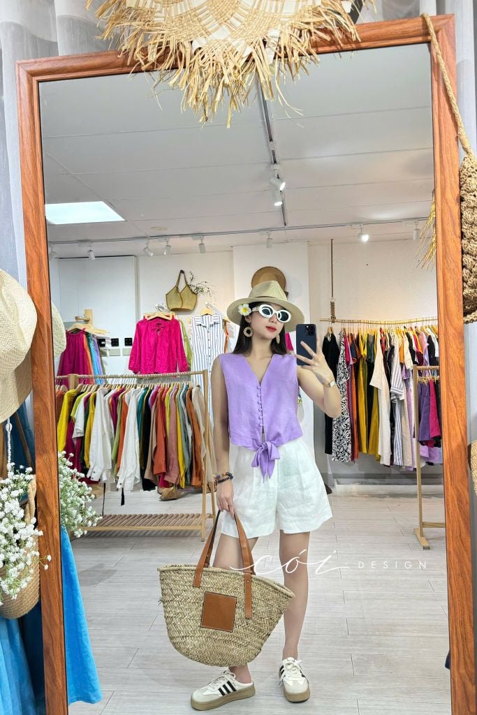 Quần short xếp ly linen Cói Design