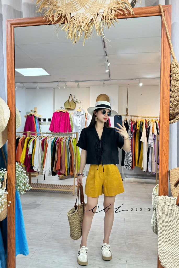 Quần short xếp ly linen Cói Design