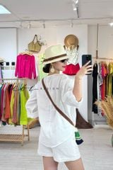 Áo cổ V tay dài nút bọc linen tưng premium Cói Design