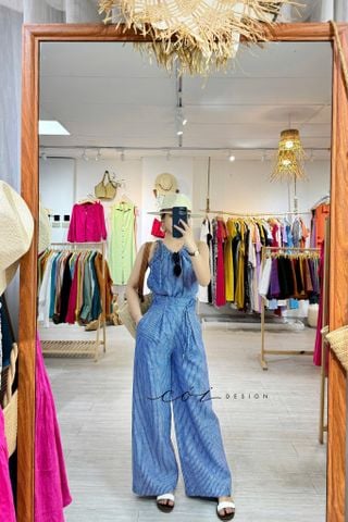 Quần suông sọc xếp ly phối dây linen tưng premium Cói Design