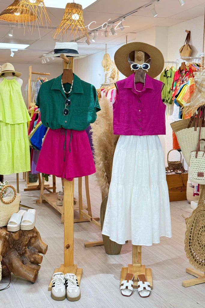 Áo sơ mi croptop rút dây linen tưng Cói Design