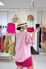 Áo cổ V tay dài nút bọc linen tưng premium Cói Design