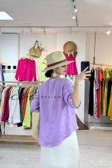 Áo cổ V tay dài nút bọc linen tưng premium Cói Design