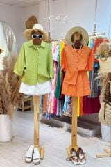 Áo cổ tròn tay xếp linen tưng premium Cói Design