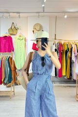 Quần suông sọc xếp ly phối dây linen tưng premium Cói Design