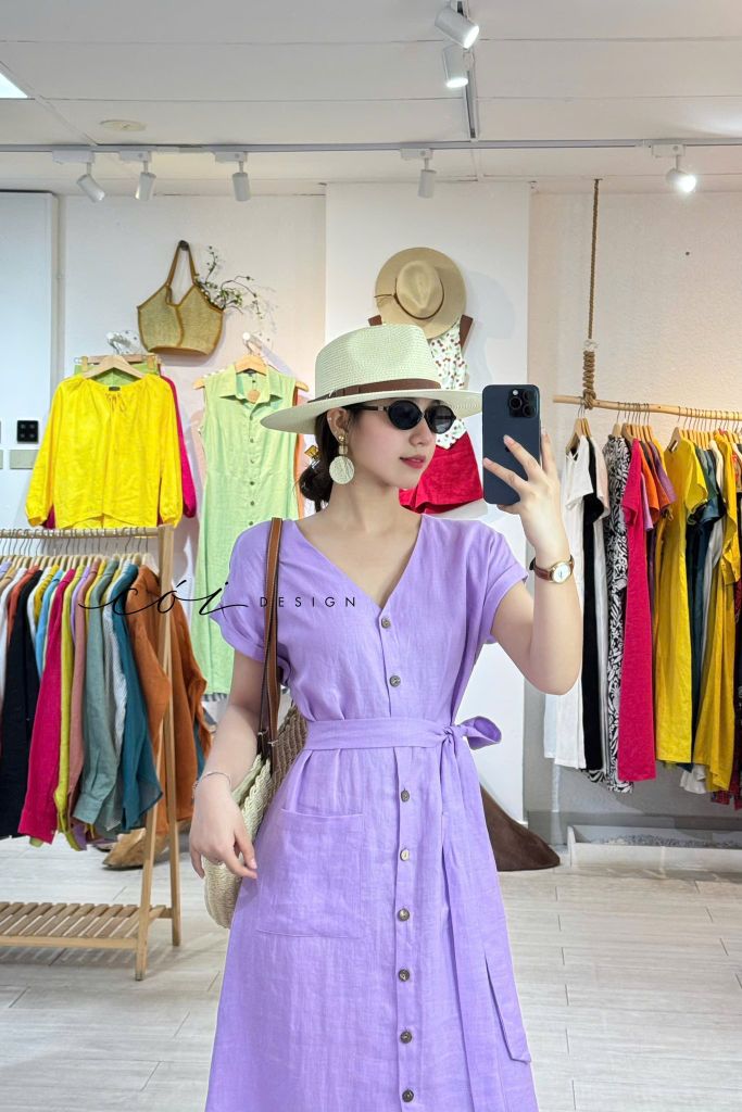 Đầm suông tt kèm belt linen tưng Cói Design
