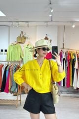 Áo cổ trụ 19 nút bọc màu Linen tưng premium Cói Design