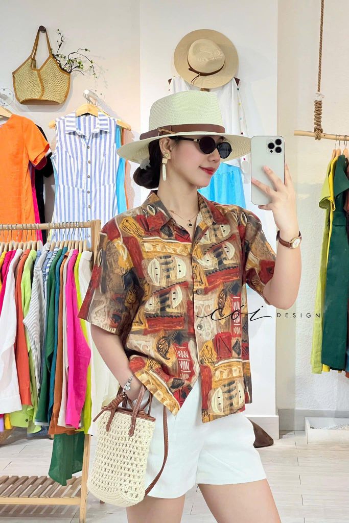 Áo sơ mi họa tiết linen tưng Cói Design